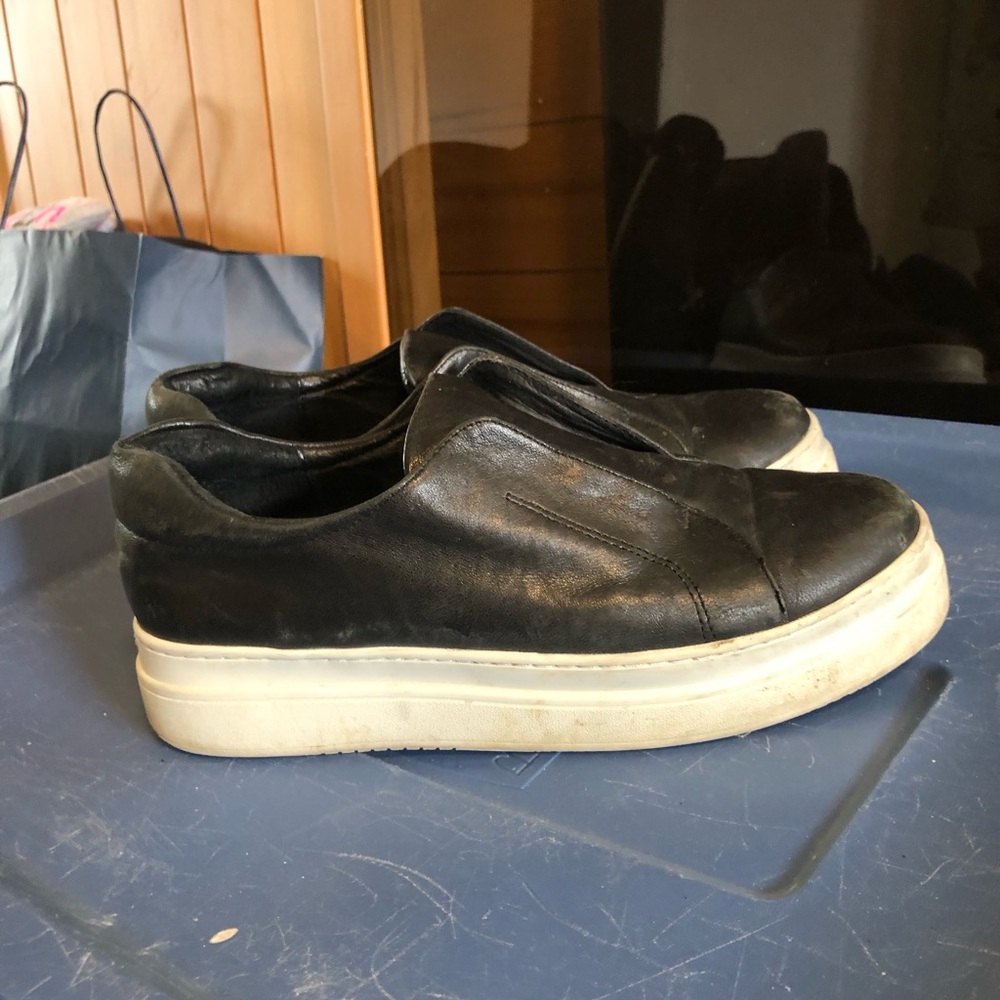 J/Slides Black Leather Slip-On Platform Sneakers